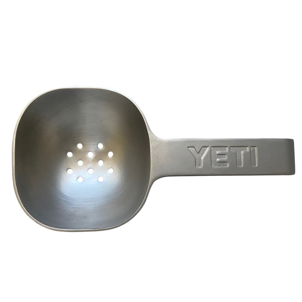 YETI Ice Scoop Cast Aluminum Silver Perforated Barware Cooler Accessory Logo